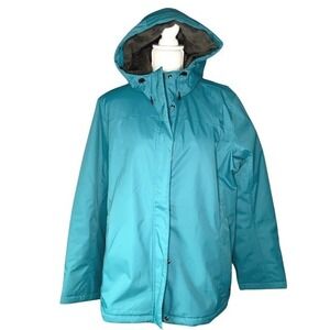 L.L.Bean Women's Teal Hooded Jacket 2X Fleece Lined Utility Coat Outdoor Travel